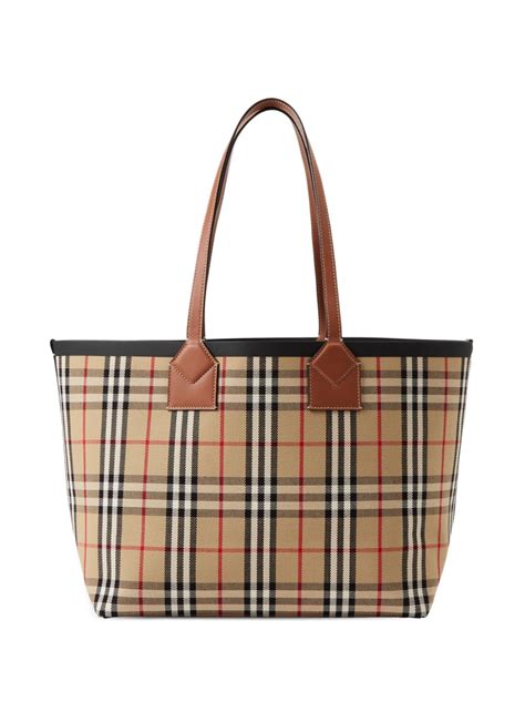 Burberry Check Pattern Zipped Tote Bag 